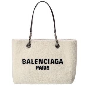 Balenciaga Duty Free Medium Shearling Tote, White